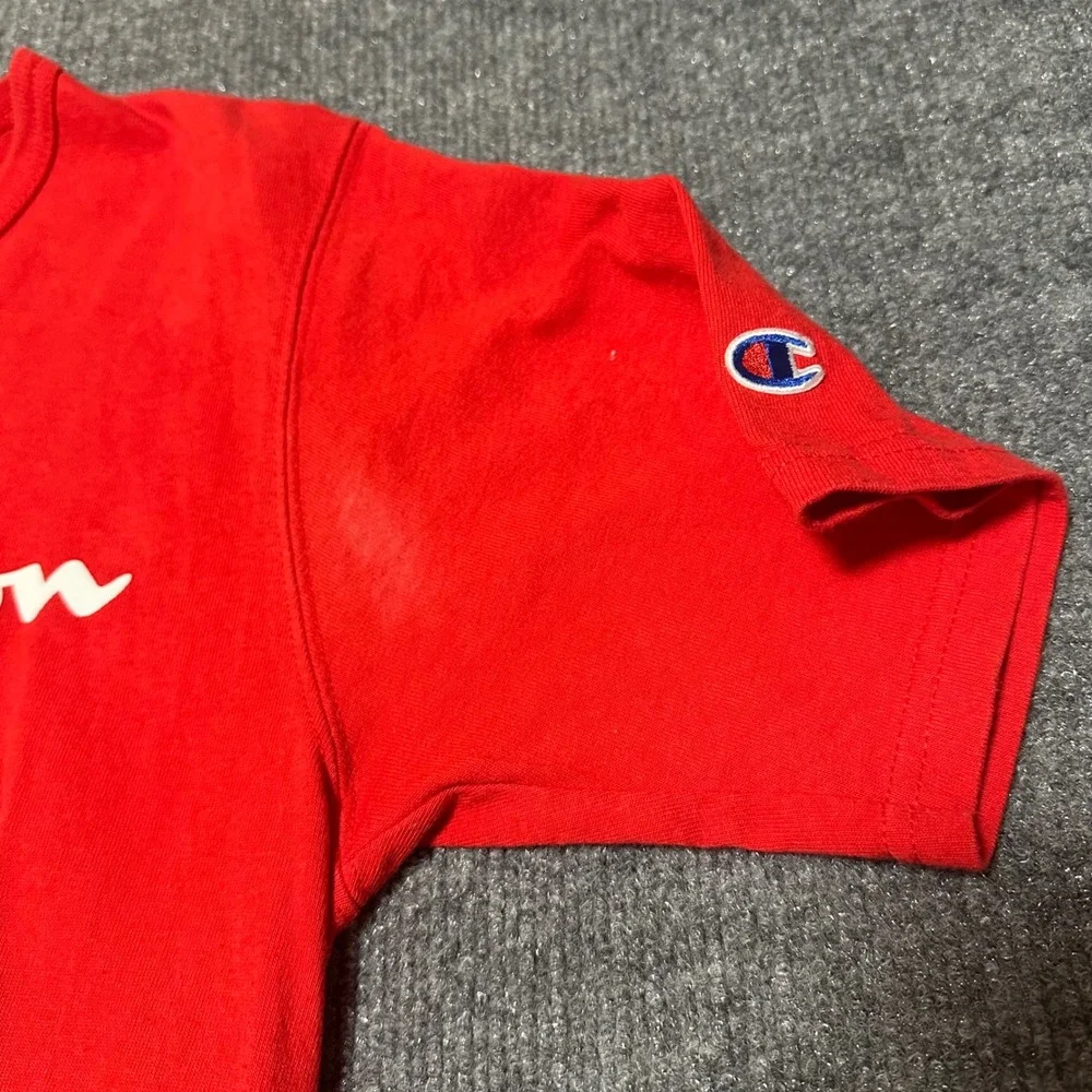 Champion Mens Script Logo‎ T-Shirt Red Short Sleeve Cotton Tee GT19 Medium